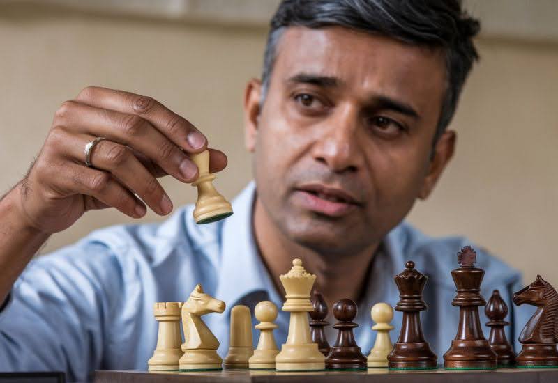 image of a person inspecting chess pieces