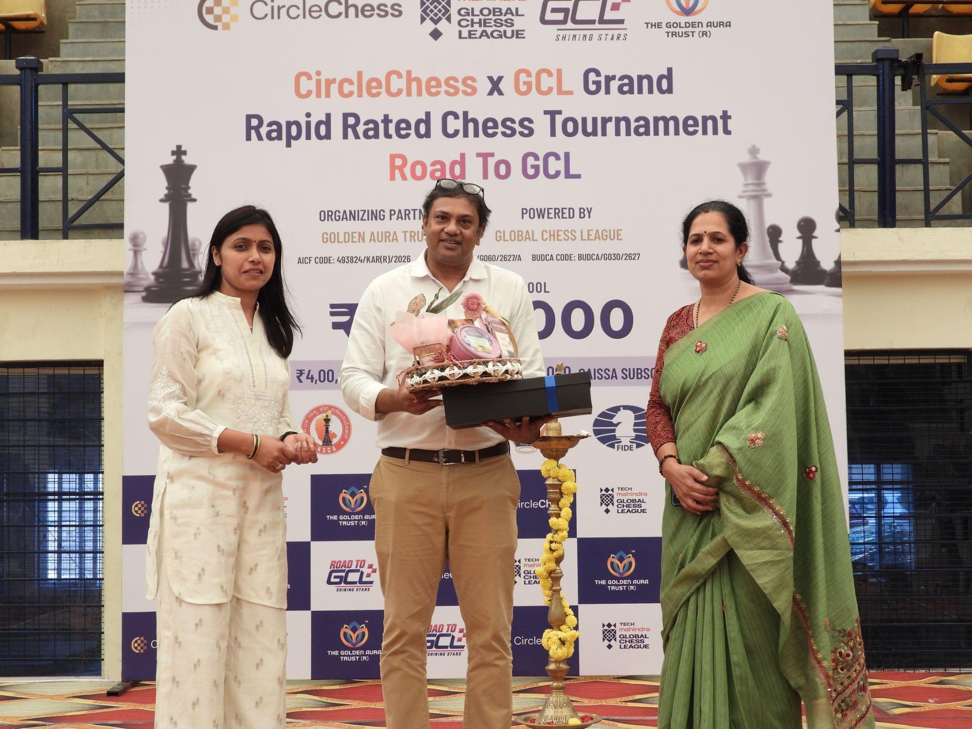 Mr. Gourav Rakshit, CEO of the Global Chess League, being felicitated on stage at the CircleChess x GCL Grand Open