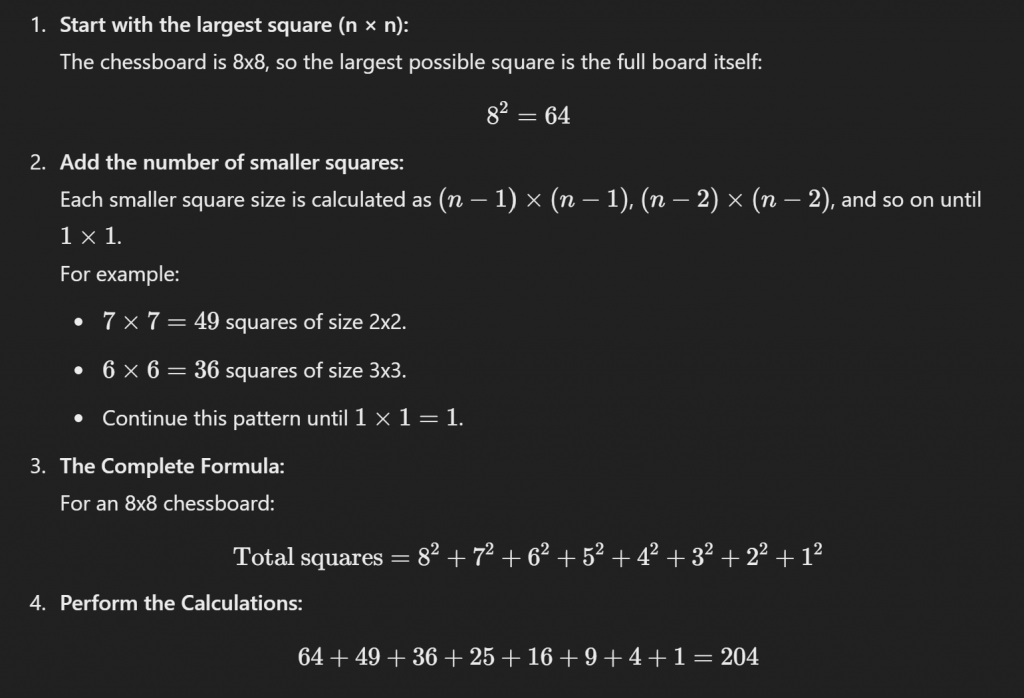 Maths to explain how many squares on a chess board