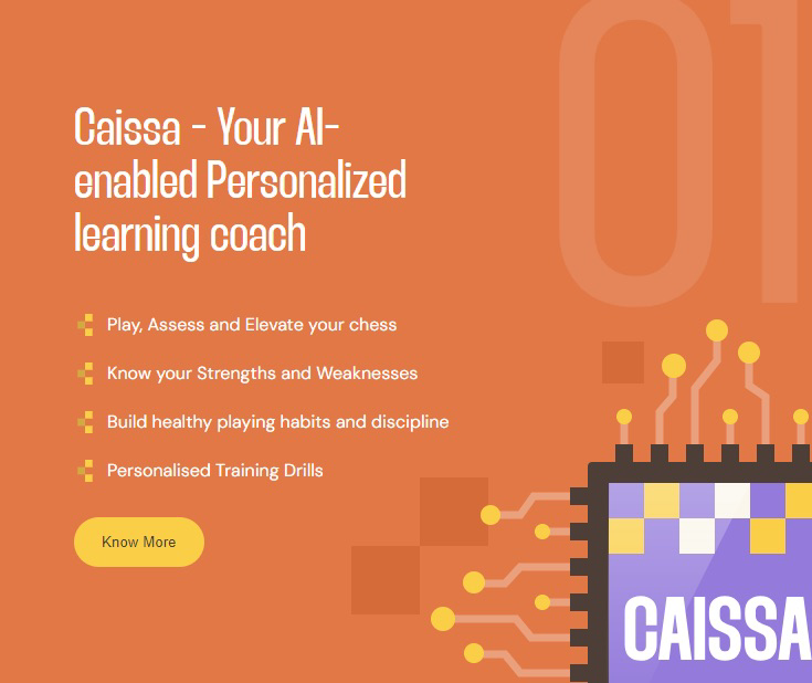 Image of Caissa App, an online chess learning platform, offering personalized coaching to enhance chess skills.